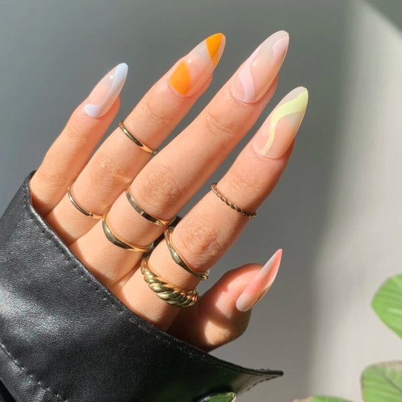 Minimalist Pastel Print Press on Nails - Message to ship free - Picture 1 of 2